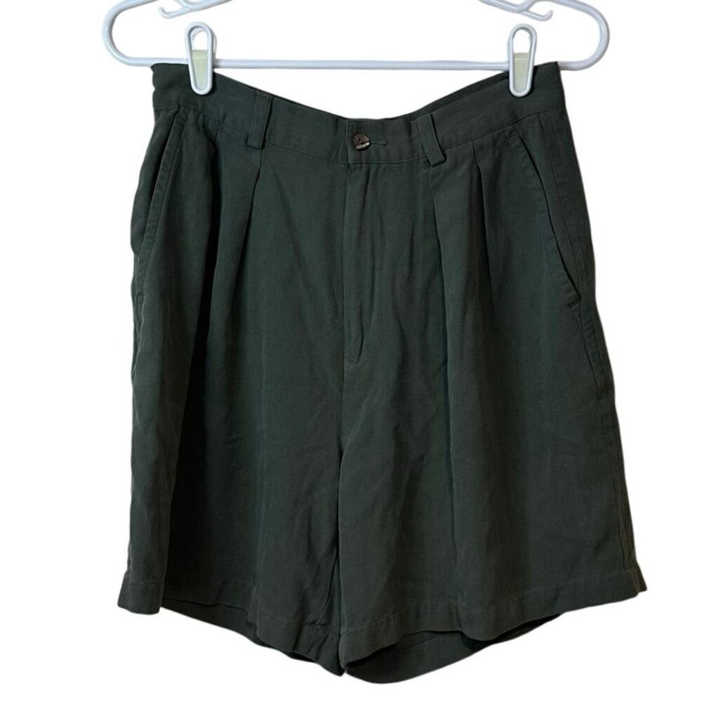 Tommy Bahama Vintage‎ Women’s Pleated High Waist Shorts Size 10 100% Silk Green